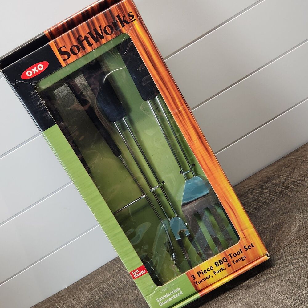 OXO Good Grips Grilling 3 Pc BBQ Tool Set Tongs Spatula Fork